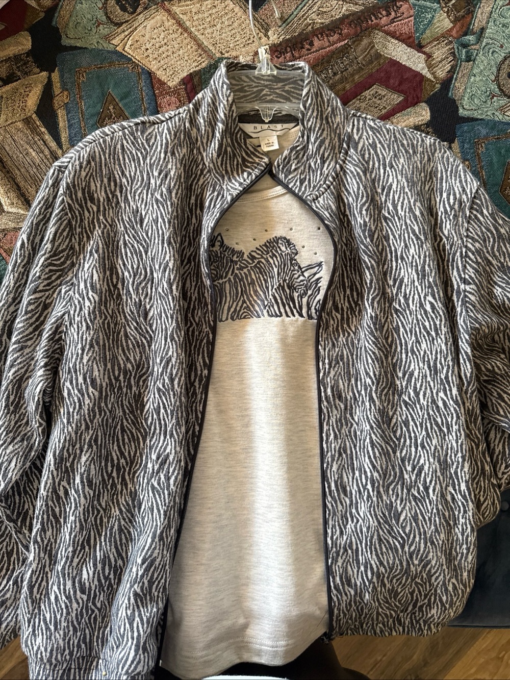Blast ladies Black & White Zebra-Print Quilted Jacket with shirt underneath
